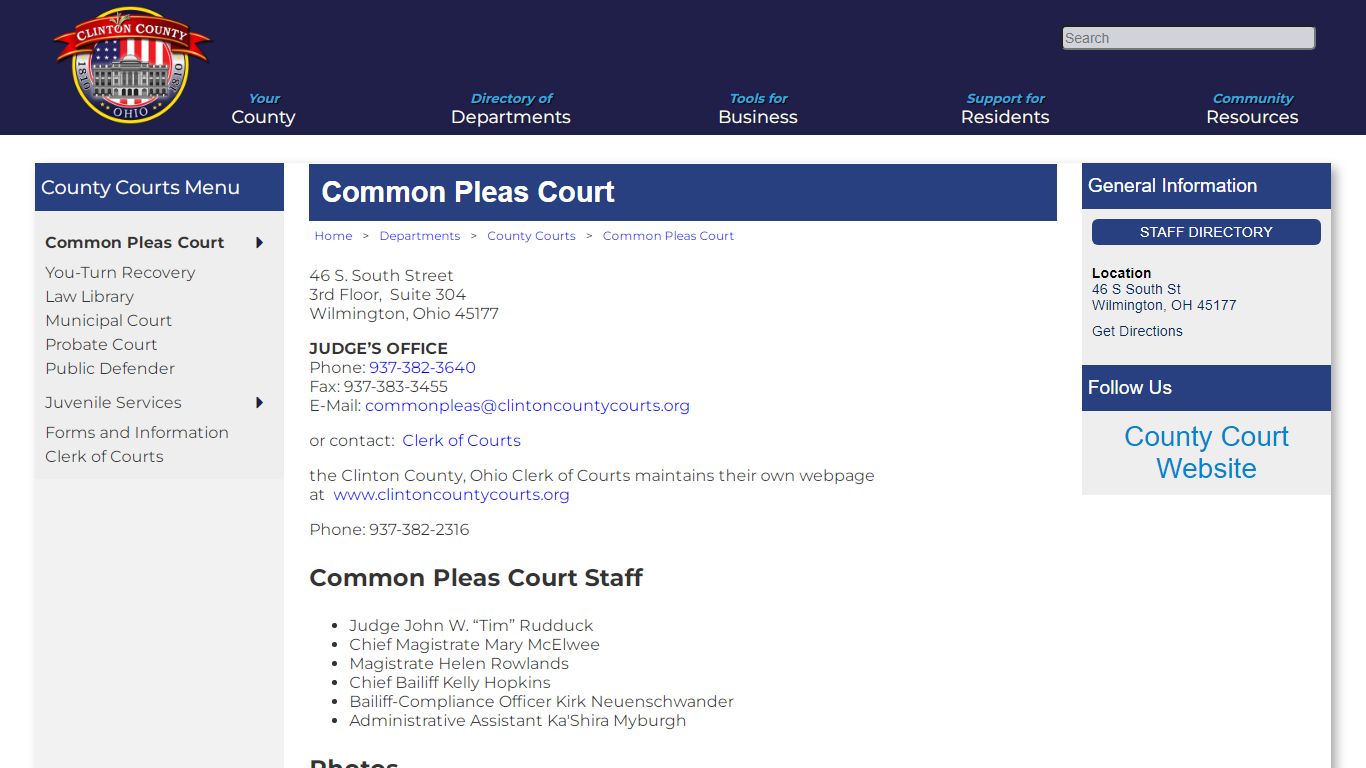 Official Website for Clinton County Ohio - Common Pleas Court