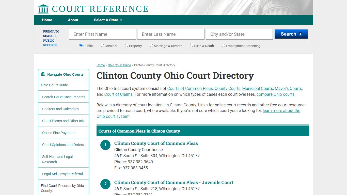 Clinton County Ohio Court Directory | CourtReference.com